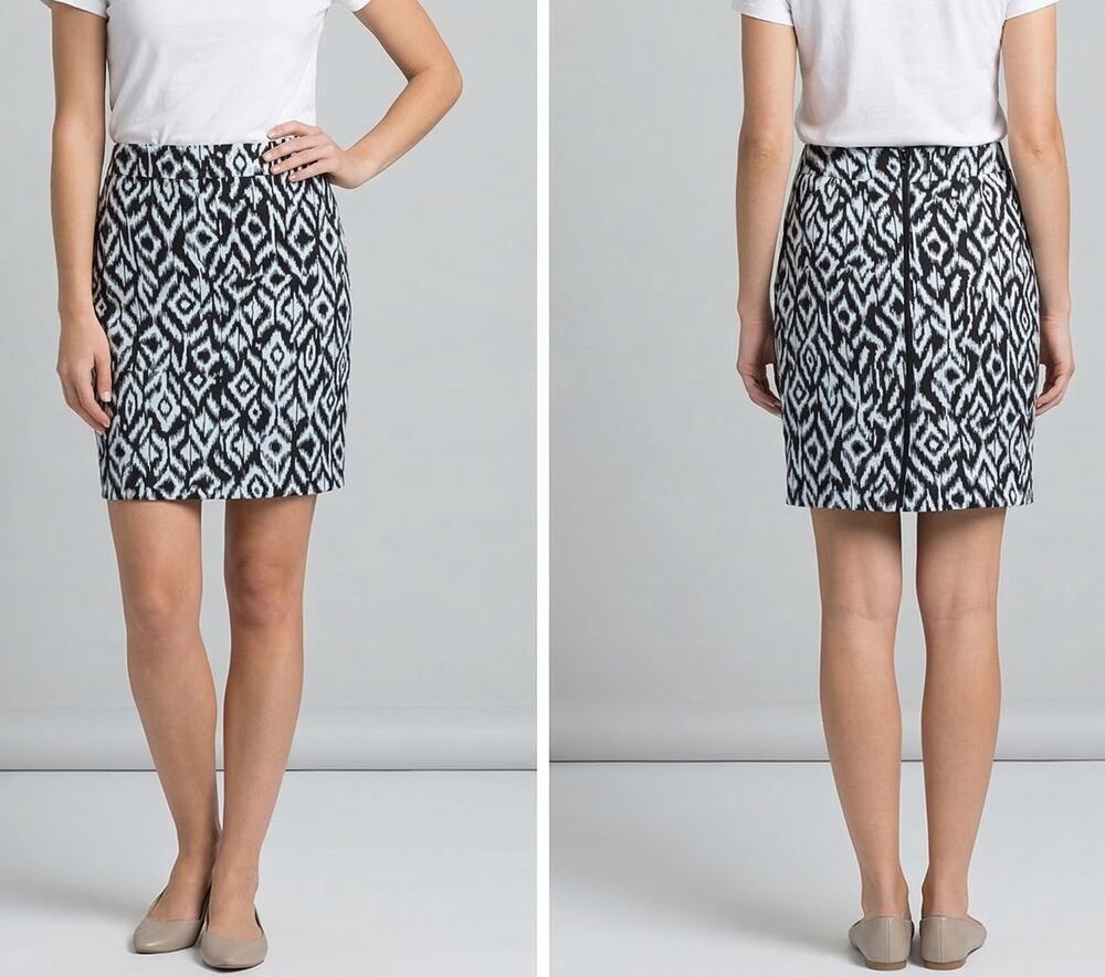 Cynthia Rowley Womens Size 6 Pencil Skirt Black White Pattern 100% Cotton